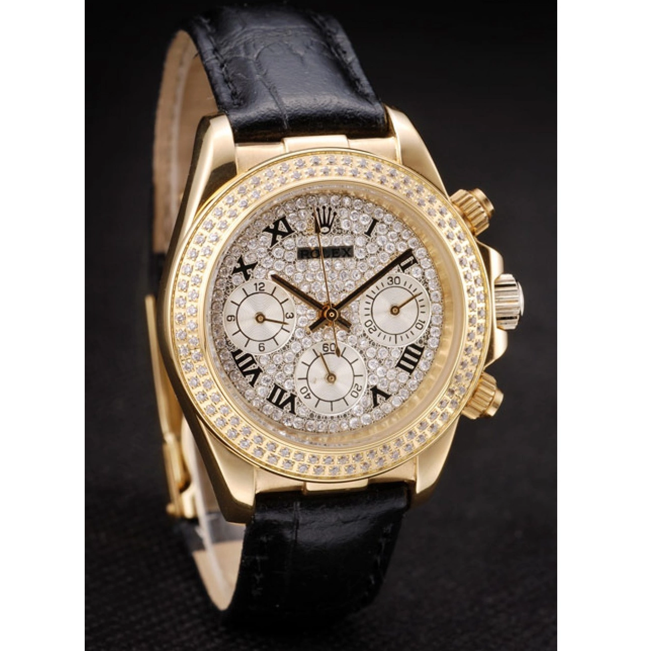 Rolex aaa copy Studded Dial Bezel 98238 Rolex Case Daytona Crystal Studded Gold Lady Crystal 0730